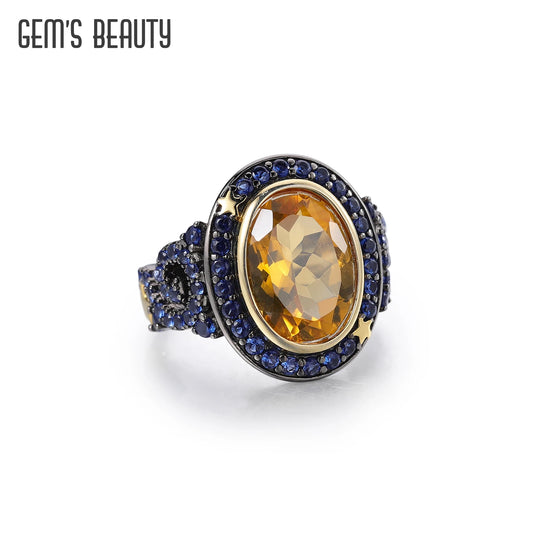 GEM'S BALLE Vintage Style 925 Sterling Silver Natural Citrine Statement Ring Art Deco Engagement Ring For Women Fine Jewelry