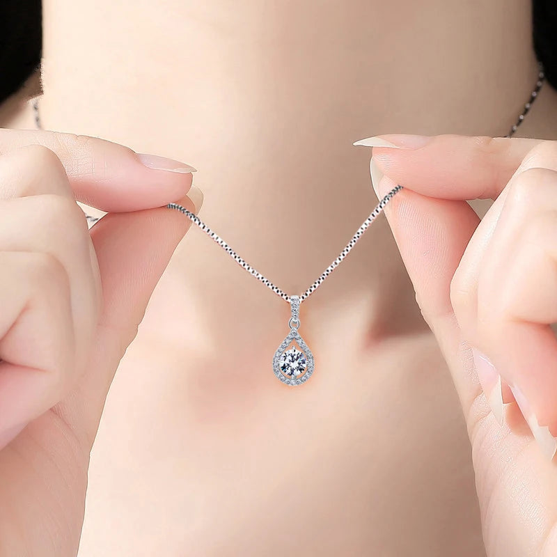 Newest 925 Sterling Silver AAA Zircon Angel Tears Water Drop Pendant Necklace Rhinestone CZ Women Wedding Necklaces Jewelry Gift