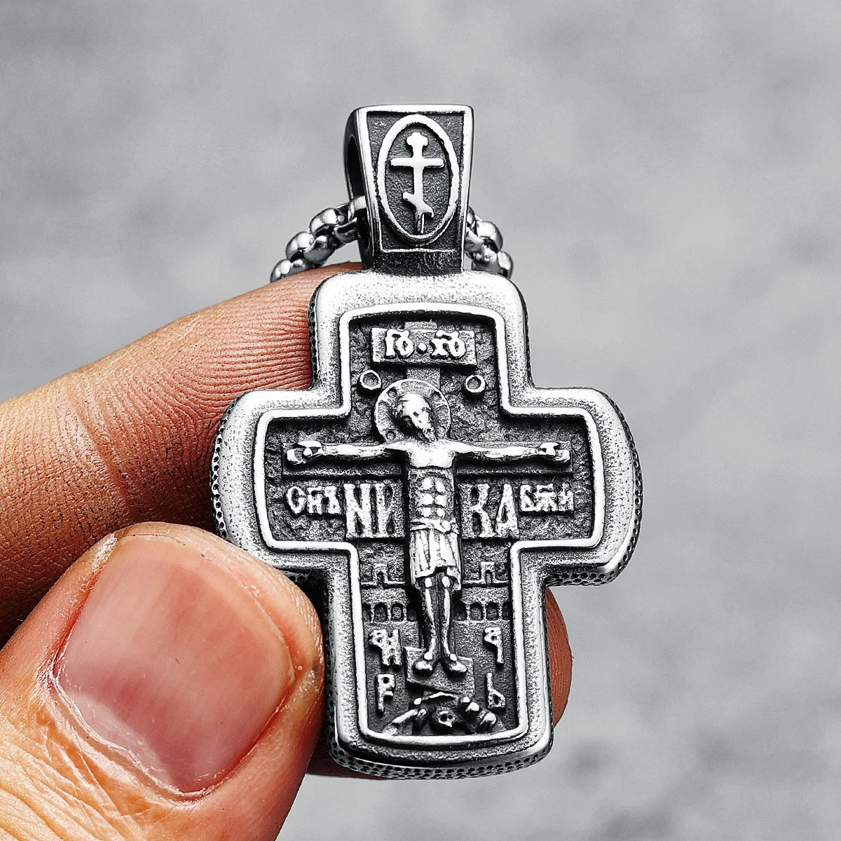 Jesus Cross Pendant Vintage 316L Stainless Steel Men Necklace Retro Chain Religion Rock Belief for Friend Male Jewelry Best Gift