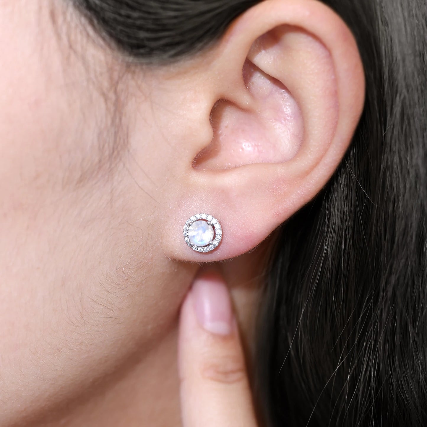 GEM'S BALLET Minimalist Earrings 5mm Milky Blue Moonstone Studs Earrings in 925 Sterling Silver June Birthstone Gift For Her