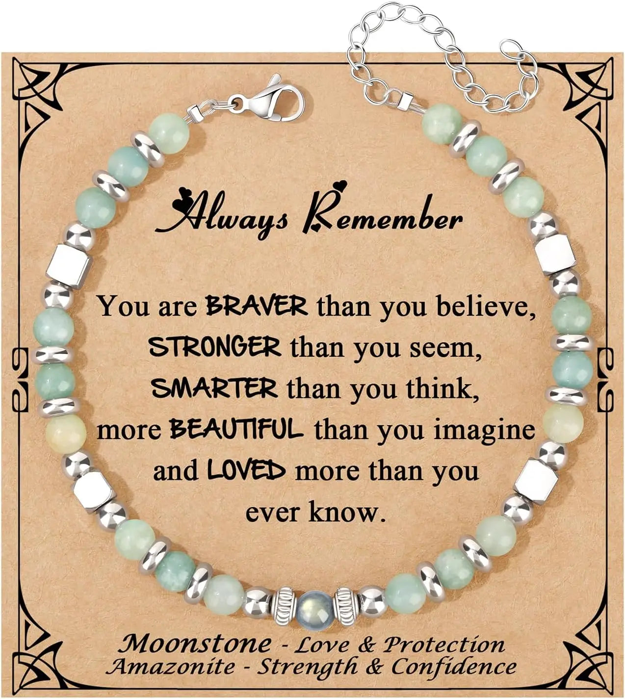 Mothers Day Bracelets gift,Birthday Valentines Gift Amazonite Colorful Imperial Jasper Stainless Steel Beads Bracelets,with card