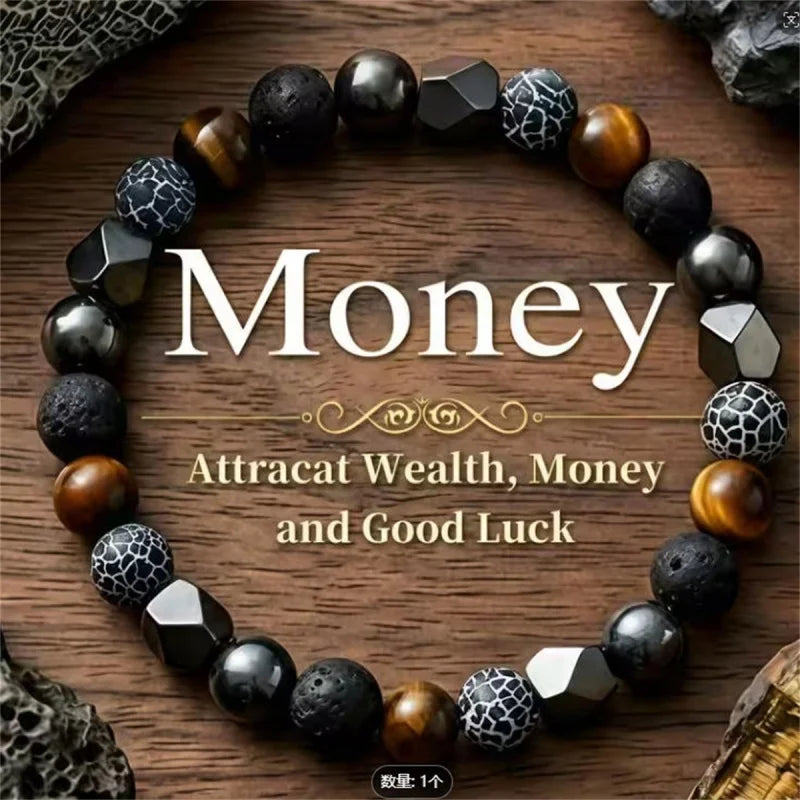 Tiger's Eye volcanic rock bracelet for men brother natural stone beads bangles black punk Hematite jewelry protection braclet
