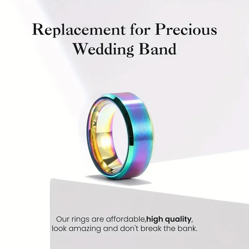Simple 8mm Rainbow Color Stainless Steel Rings For Men Women Colorful Matte Brushed Men Rings Wedding Band Jewelry Drop Shipping