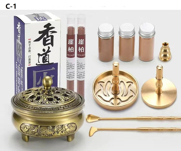 Incense Burner Set Brass Incense Fragrance Making Kit Incense Sealing Mold Incense Holder for Yoga Meditation Home Fragrance C-1