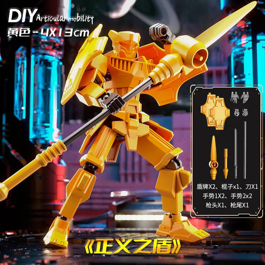 DIY Creative Ancient Roman Style Multi Joint Mobile building Justice Shield Mech Toy Assembly Model Handmade for children gifts