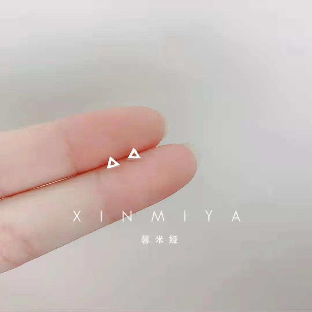 Tiny Minimalist Silver Plated Korean Mini Small Heart Stars Stud Earrings for Women Student Teen Simple Ear Piercing Jewelry
