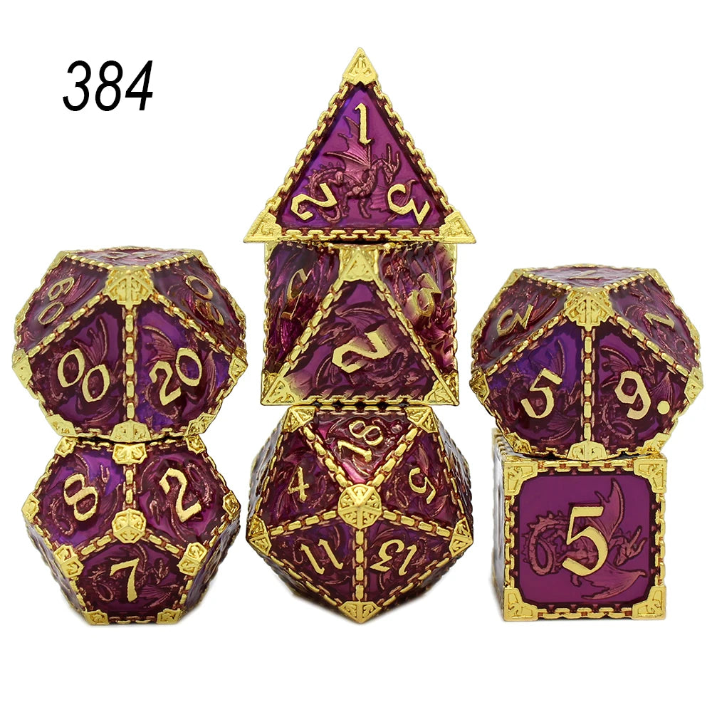 YANSHEGNYI-Metal Dice Dice Set, Dragon, RPG, D & D Board Games, Sex Polyhedral, D Dice, Dadi Dados, 7Pcs 384