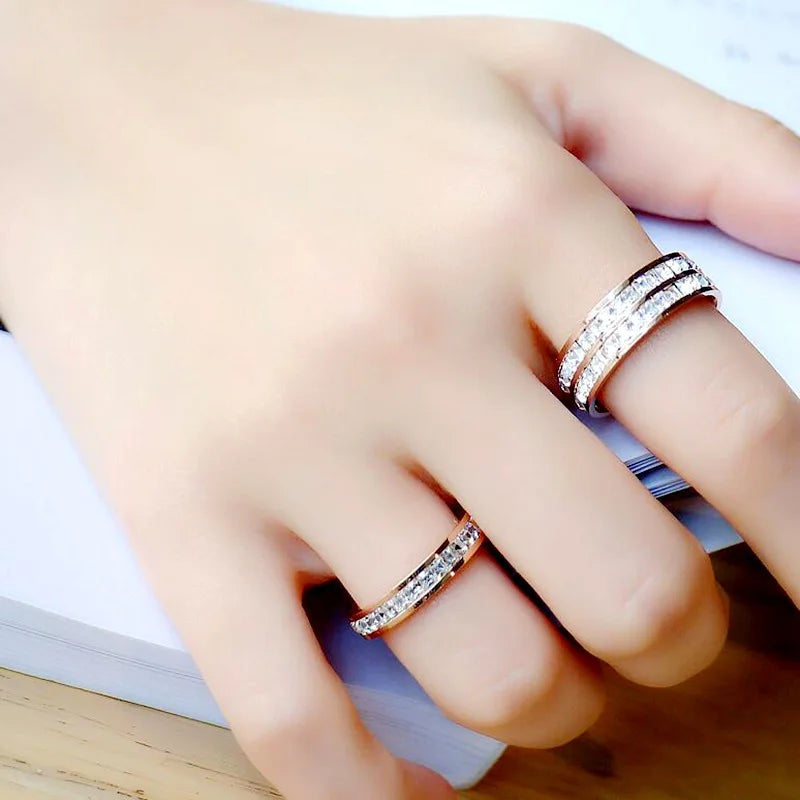 Hip Hop Iced Out Crystal CZ Bling Woman Rings Fashion Stainless Steel Rings For Men Women Wedding Engagement Jewelry Wholesale