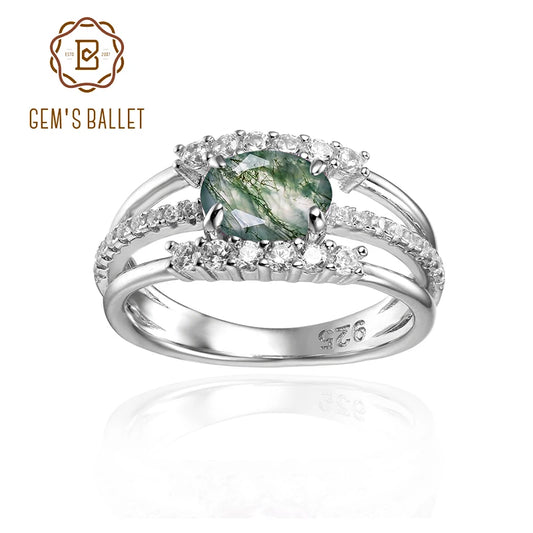 GEM'S BALLET 0.85Ct 5X7mm Oval Moss Agate Gemstone Promise Engagement Rings 925 Sterling Silver Gemstone Ring Gift For Her