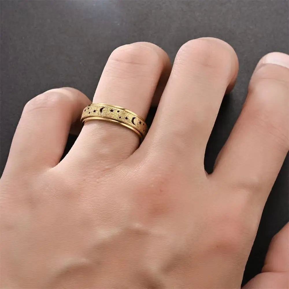 Fashion Rainbow Moon Star Anxiety Rings for Women Men Stainless Steel Fidget Ring Anti Anxiety Ring Stress Relief Spinner Ring
