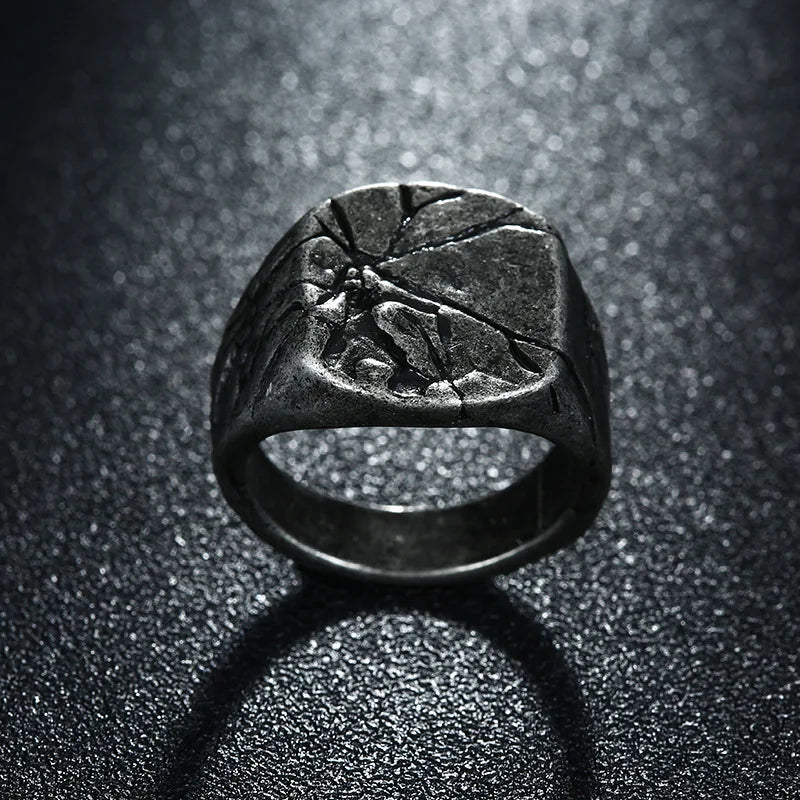 Retro Cracking Rock Large Ring For Men Silver Color Punk Gothic Ring Handmade Jewelry Biker Accessories Domineering Gift For Man