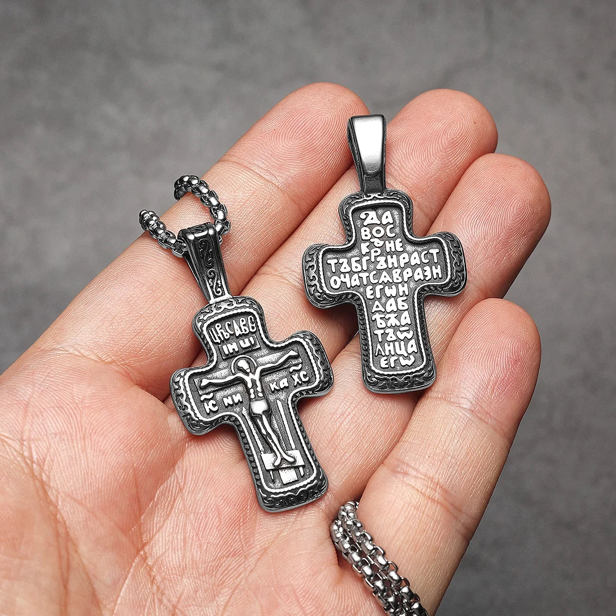 Jesus Carving Rune Cross Amulets Stainless Steel Men Necklaces Pendant Chain Punk For Women Fashion Jewelry Gifts Wholesale