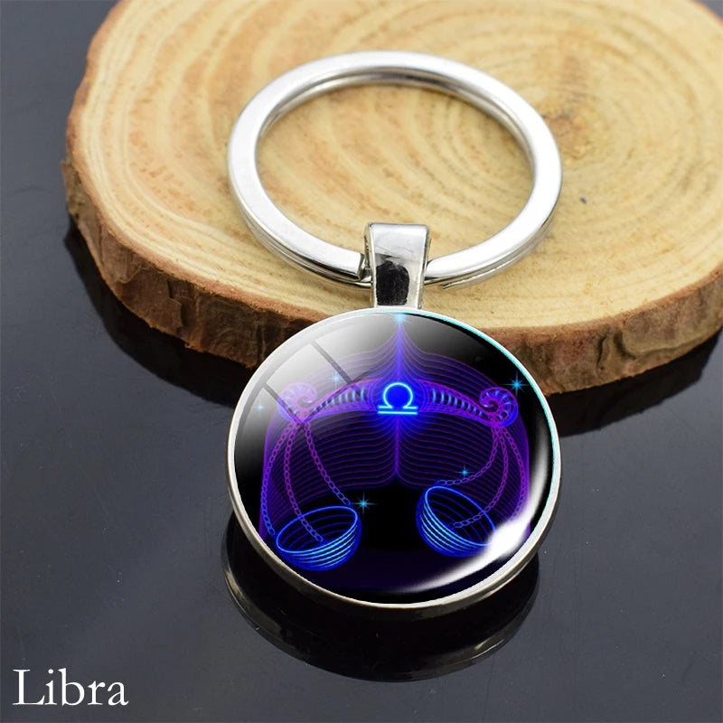 12 Zodiac Sign Keychain Sphere Ball Crystal Key Rings Scorpio Leo Aries Constellation Birthday Gift for Women and Mens Libra 2