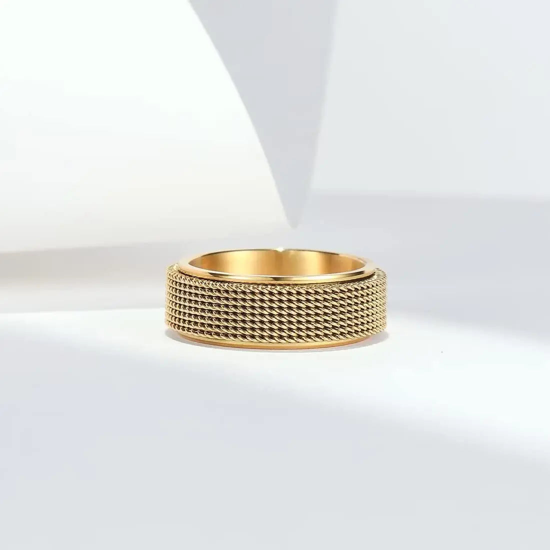 Simple 8mm Stainless Steel Spinner Anxiety Rings for Women Men Rotatable Mesh Chain Spinner Rings Anti Stress Weddding Jewelry
