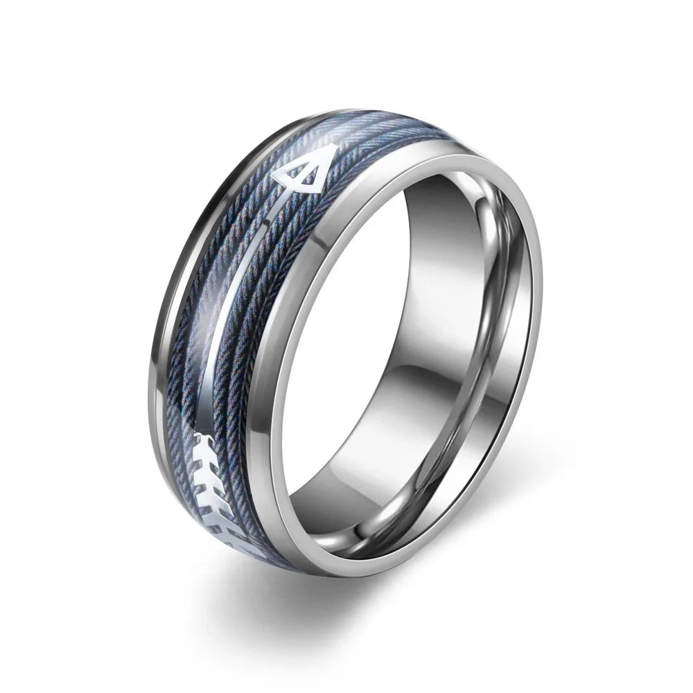 Fashion 8mm Arrow Pattern Stainless Steel Rings For Men Silver Color Brushed Men Rings Wedding Band Jewelry Wholesale