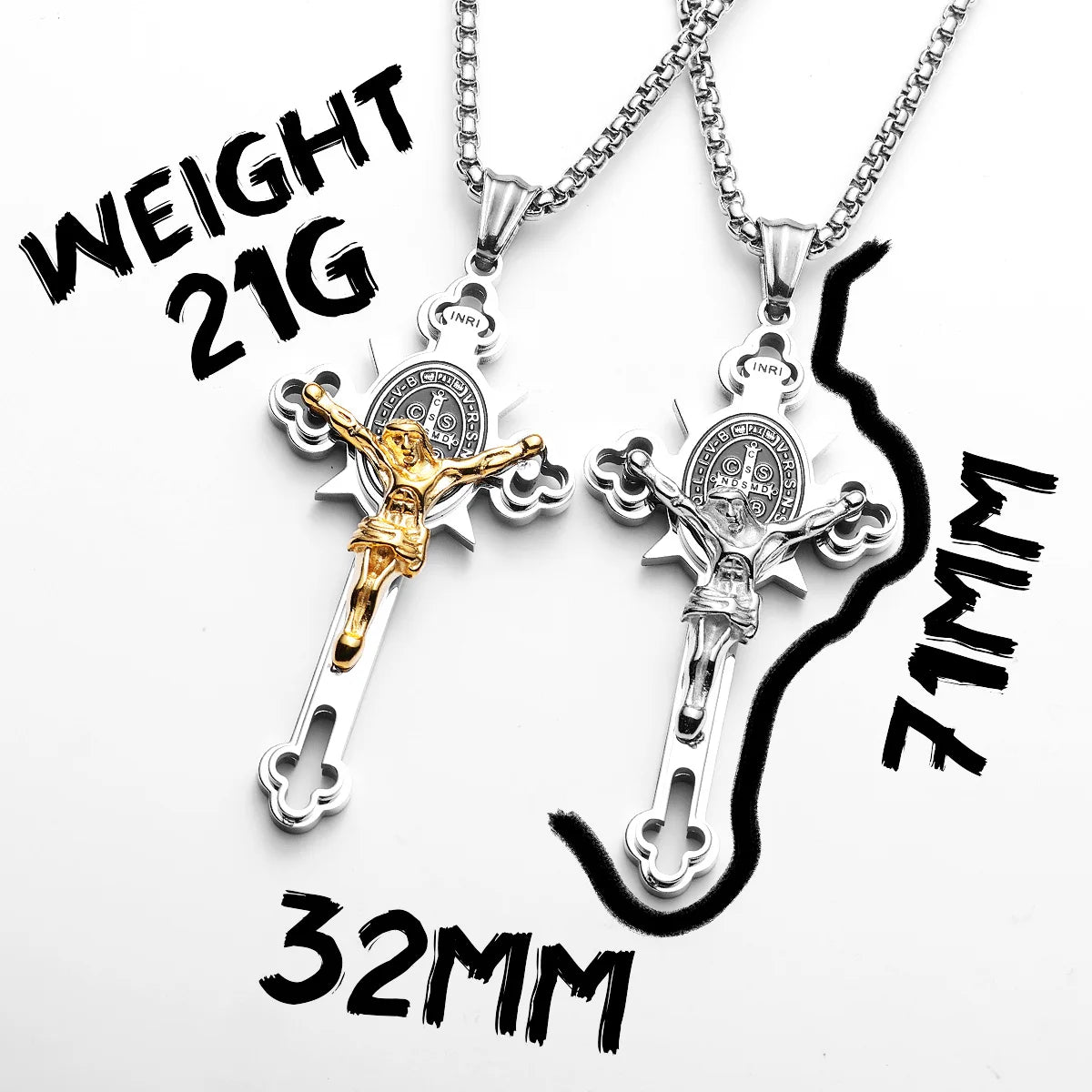 INRI Jesus Exorcism Cross Amulets Stainless Steel Men Necklaces Pendant Chain Punk For Women Fashion Jewelry Gifts Wholesale