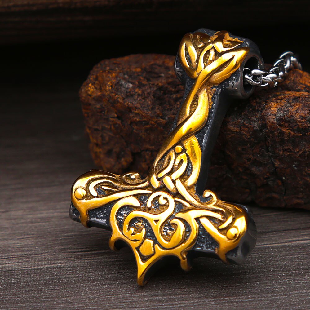 Vintage Men Viking Thor Hammer Pendant Necklace Stainless Steel Biker Nordic mjolnir Necklace Viking Popular Jewelry Gifts