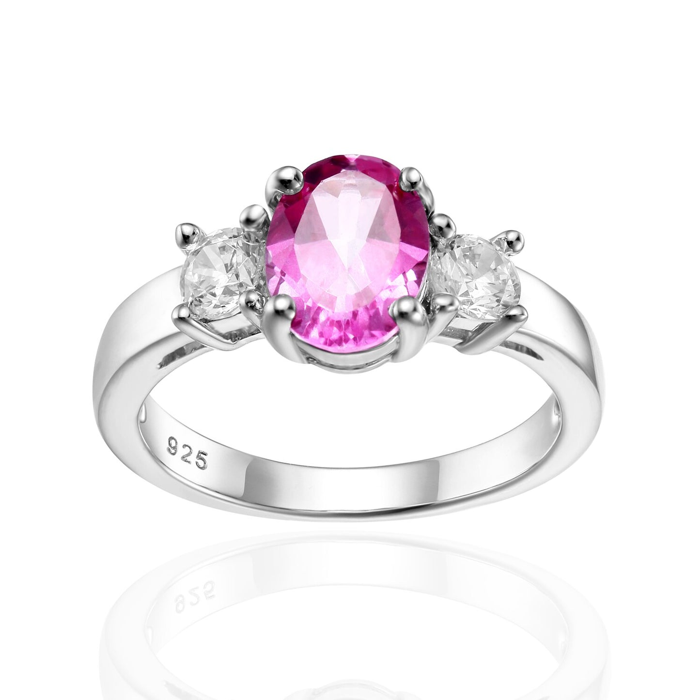 GEM&#39;S BALLET November Birthstone Promise Ring 6x8mm Oval Pink Topaz Three Stone Engagement Ring in 925 Sterling Silver Pink Topaz|925 Sterling Silver