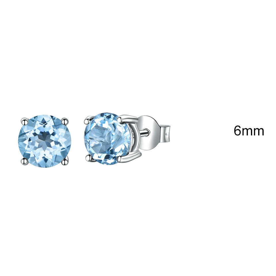 Dainty 100% 925 Sterling Silver Aquamarine 5A Topaz Studs for Men Women Rhodium White Gold Plated Earrings Tarnish Free Jewelry