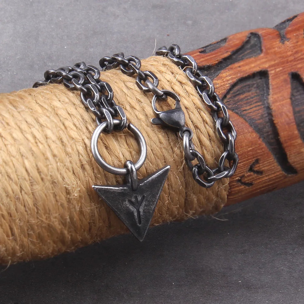Viking Necklace for Men Studry Stainless Steel Norse Mythology Jewelry Viking Spear/Odin Amulet Pendant Necklace
