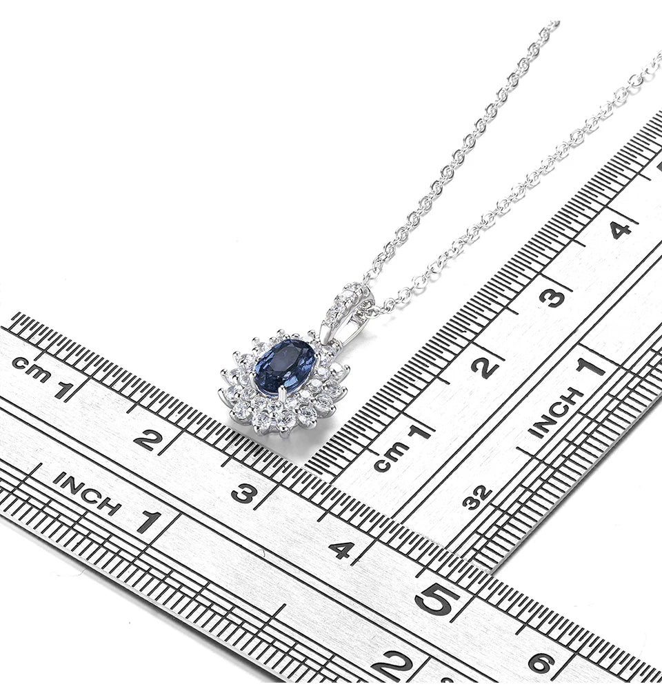 Natural Blue Sapphire Solid Sterling Silver Rhodium Pendants 0.6 Carats Genuine Precious Gemstone Classic Luxury Fine Jewelrys