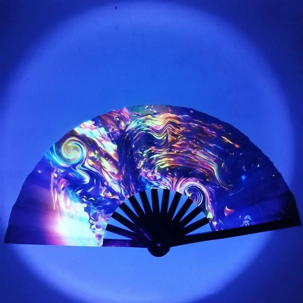 Folding Fan Colorful Holographic Rave Fans Bamboo Hand Fans for Festival Dancing Parties B