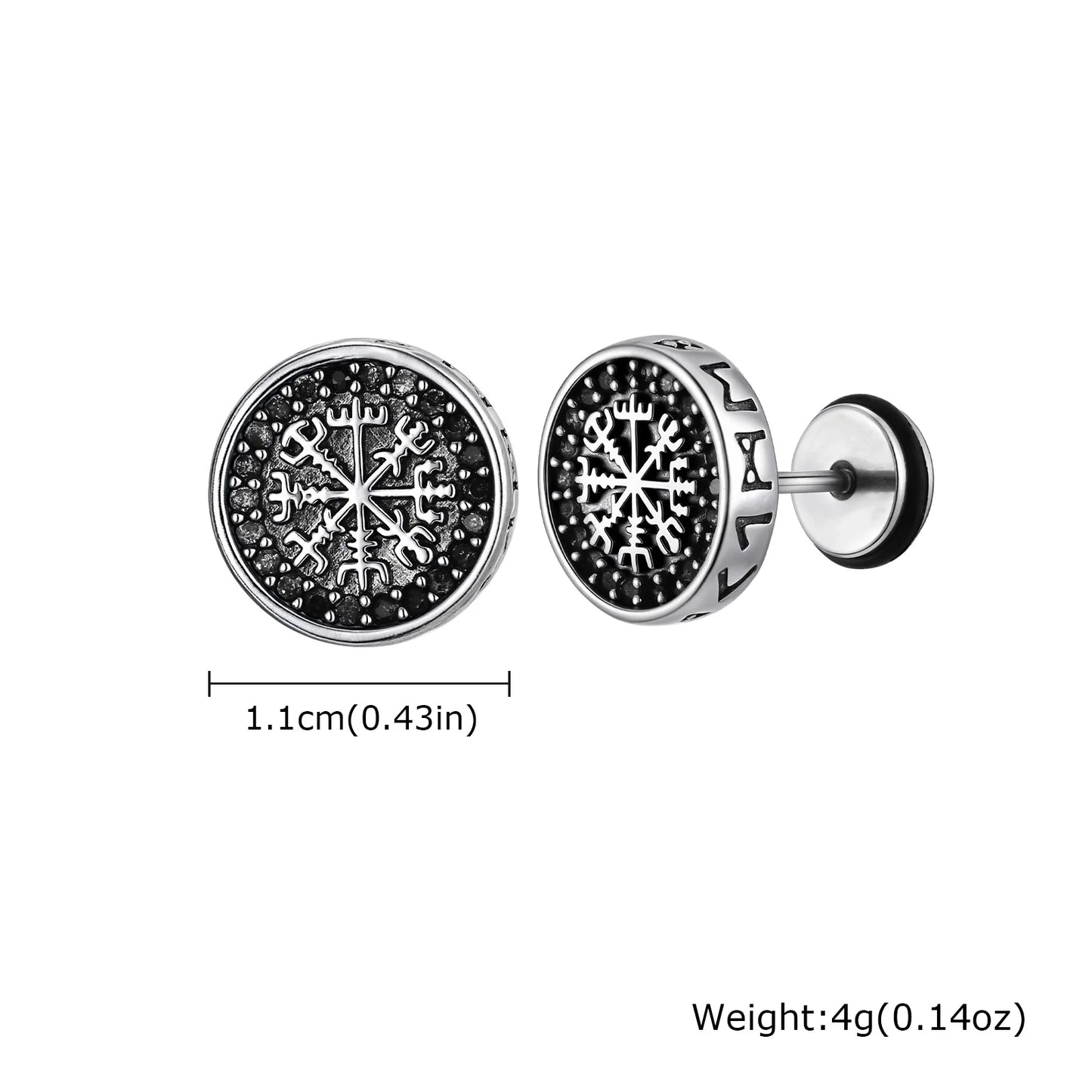Vintage Men's Compass Stud Earrings,Stainless Steel Eight-pointed Star Round Metal Stud Earrings,Trendy Classic Jewelry Gifts
