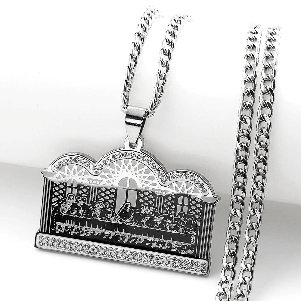 Thirteen Apostles Of Judaism Rhinestones Pendant Necklace Women Men Stainless Steel Gold Color The Last Supper Chain Jewelry