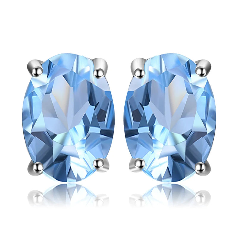 JewelryPalace Natural Garnet Amethyst Citrine Peridot Blue Topaz 925 Sterling Silver Stud Earrings for Women Gemstone Jewelry Natural Blue Topaz China
