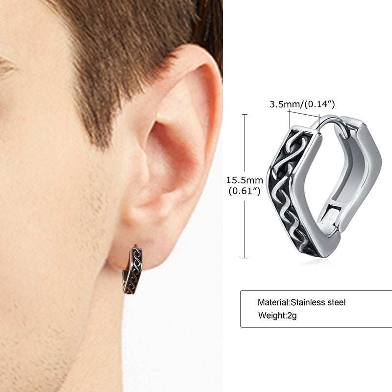 Vnox Nordic Viking Knot Hoop Earrings for Men Women, Stainless Steel Huggies, Ethnic Punk Rock Male Ear Jewelry EH-499S02-1