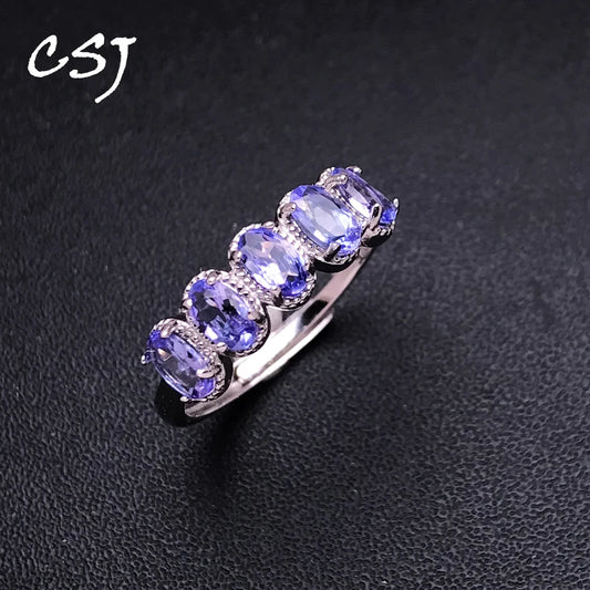 Natural Tanzanite Solid Silver Ring 1.2 Carat Genuine Gemstone for Women Wedding Anniversary Elegant Jewelry Gifts Top Quality