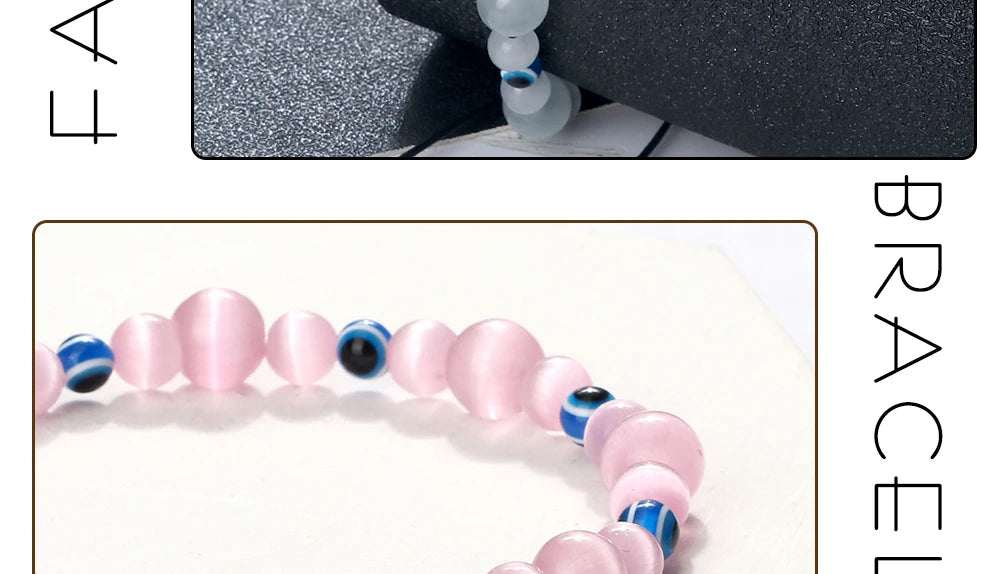 Blue Evil Eye Beaded Bracelets Natural Cat Eye Stone 6 8mm Opal Men Bangles Adjustable Women Bracelet Lucky Yoga Jewelry Gifts