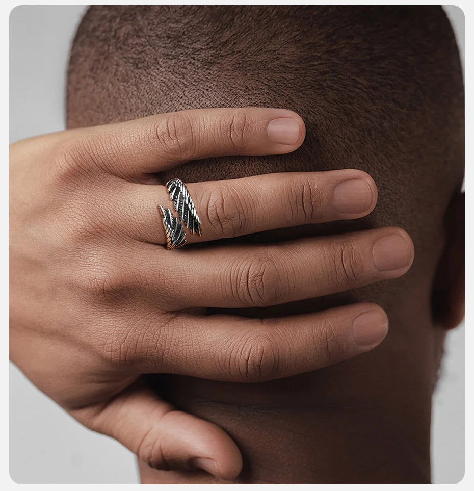 Vnox Men Women Angel's Wing Ring,Devil Wing Feather Finger Band, Adjustable Open Ring Jewelry Gift