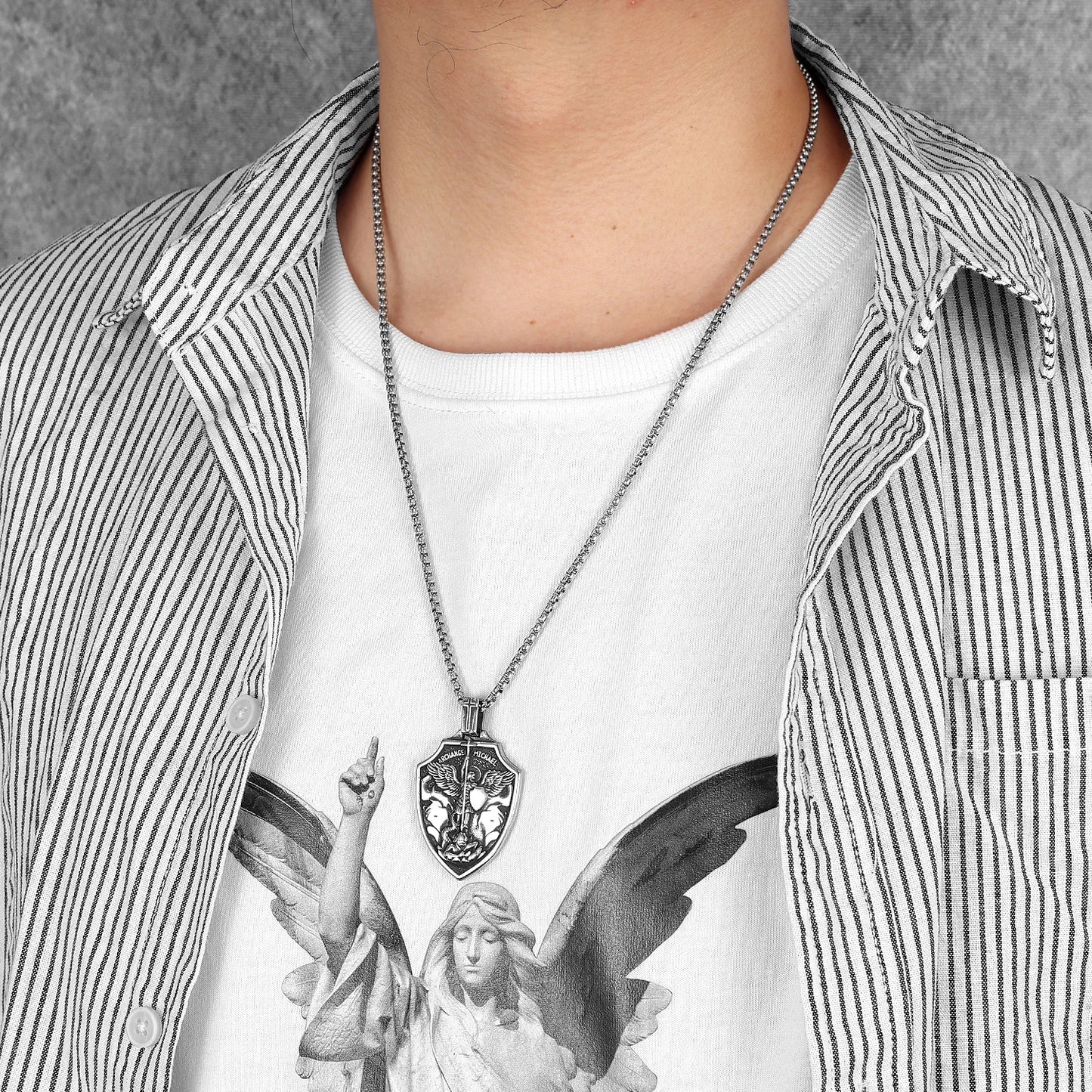 Archangel St.Michael Shield Amulet Stainless Steel Men Necklaces Pendant Chain Punk For Women Fashion Jewelry Gifts Wholesale