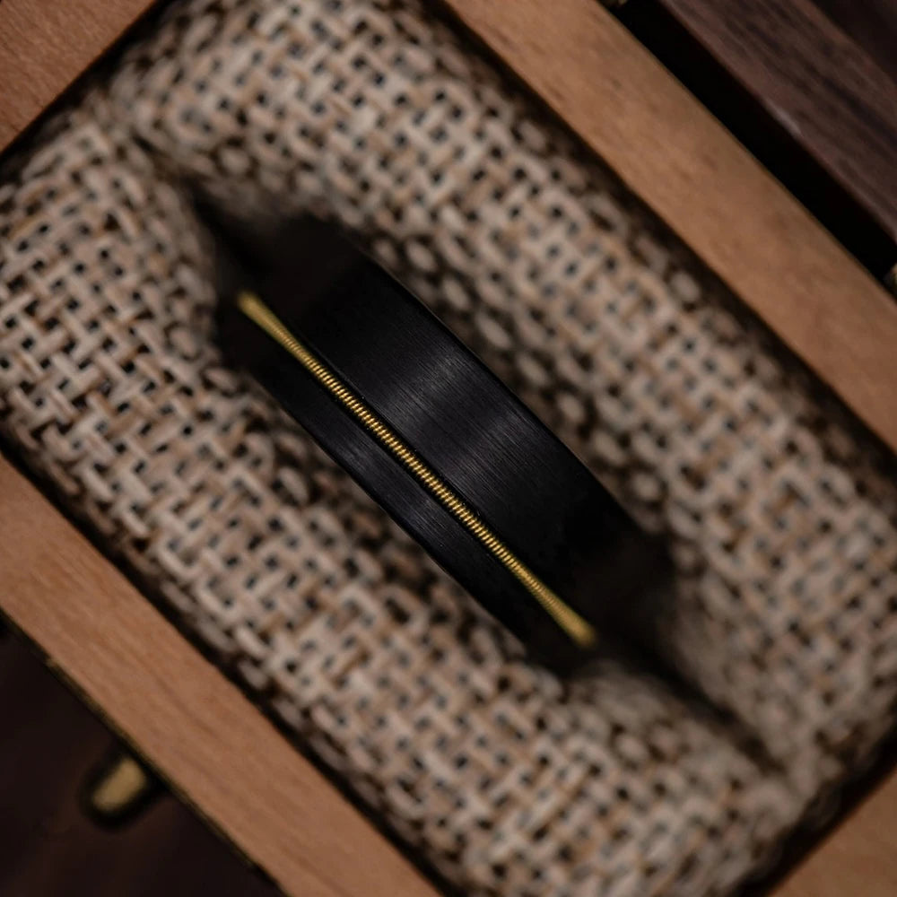 Fashion Black Stainless Steel Rings for Men With Guitar String Inlay Guitarist Ring For Musician Wedding Jewelry Drop Shipping