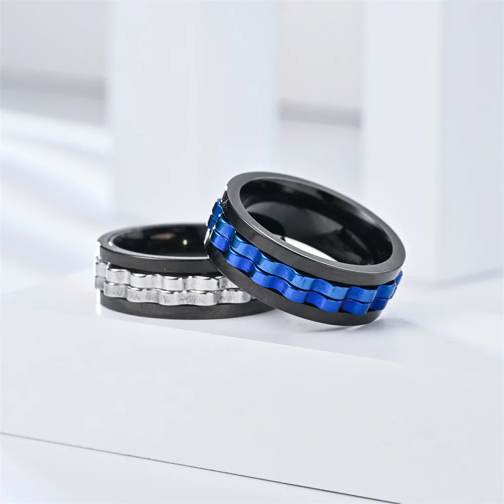 Stainless Steel Ring For Men Gear Chain Rotating Spinning Fidget Rings Punk Jewelry Size 6-13