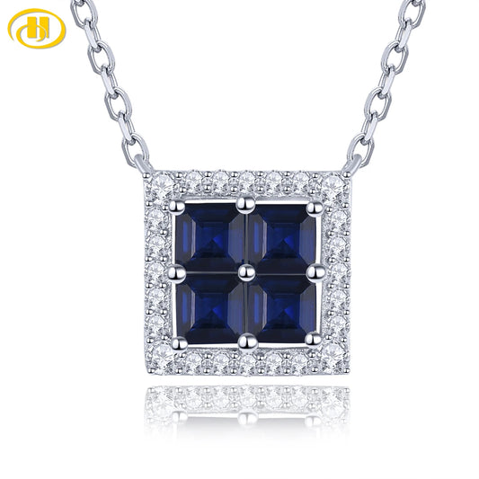 Natural Precious Blue Sapphire Sterling Silver Necklace 1.4 Carats Genuine Birthstone Women Classic Exquisite S925 Fine Jewelrys Default Title