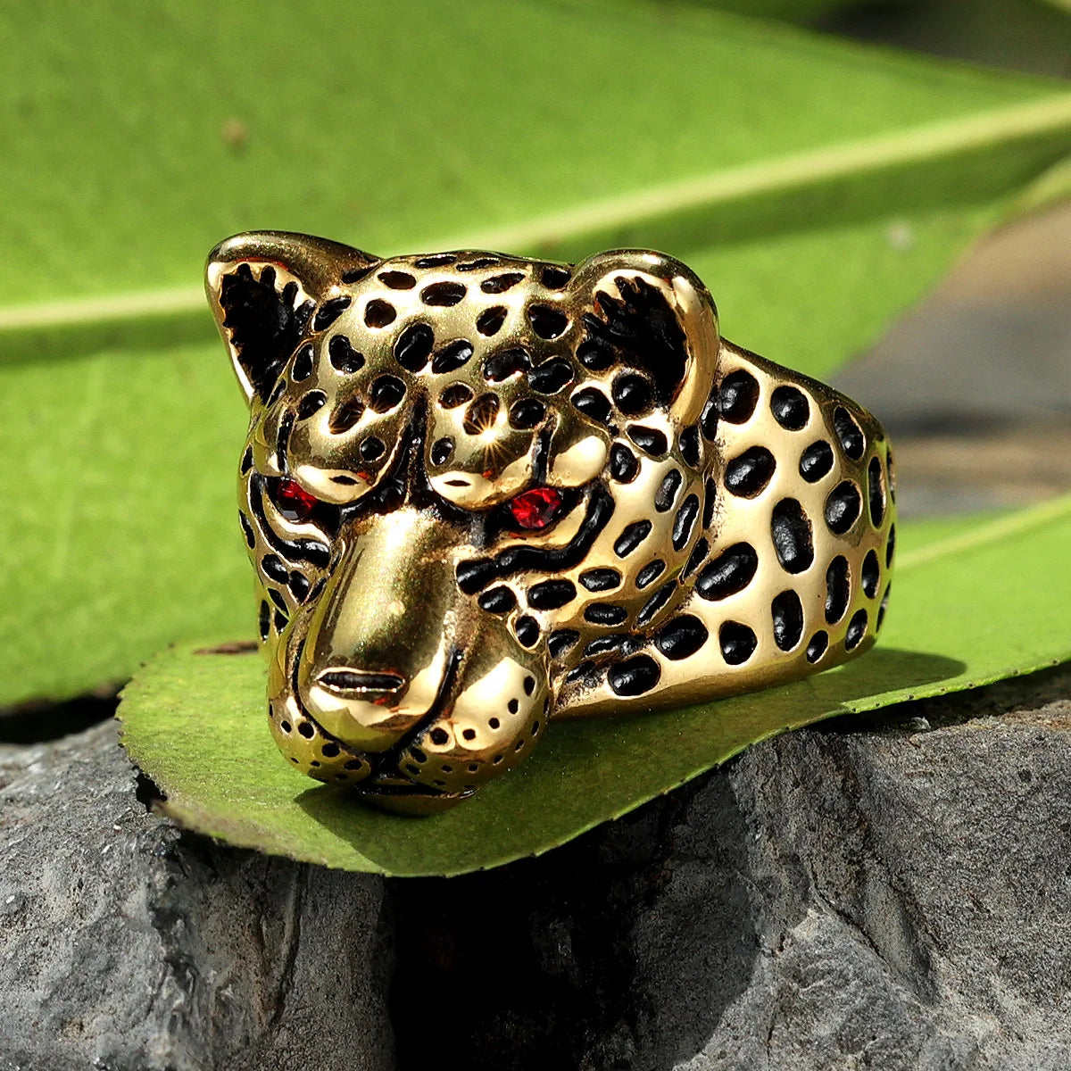 Leopard Ring Stainless Steel Men Jaguar Rings Wild Animal Punk Rock for Male Party Jewelry Halloween Accessories