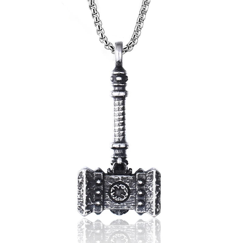 Vintage Nordic Warrior's Hammer Pendant Stainless Steel Viking Odin Warhammer Amulet Necklace Fashion Jewelry Gifts Dropshipping