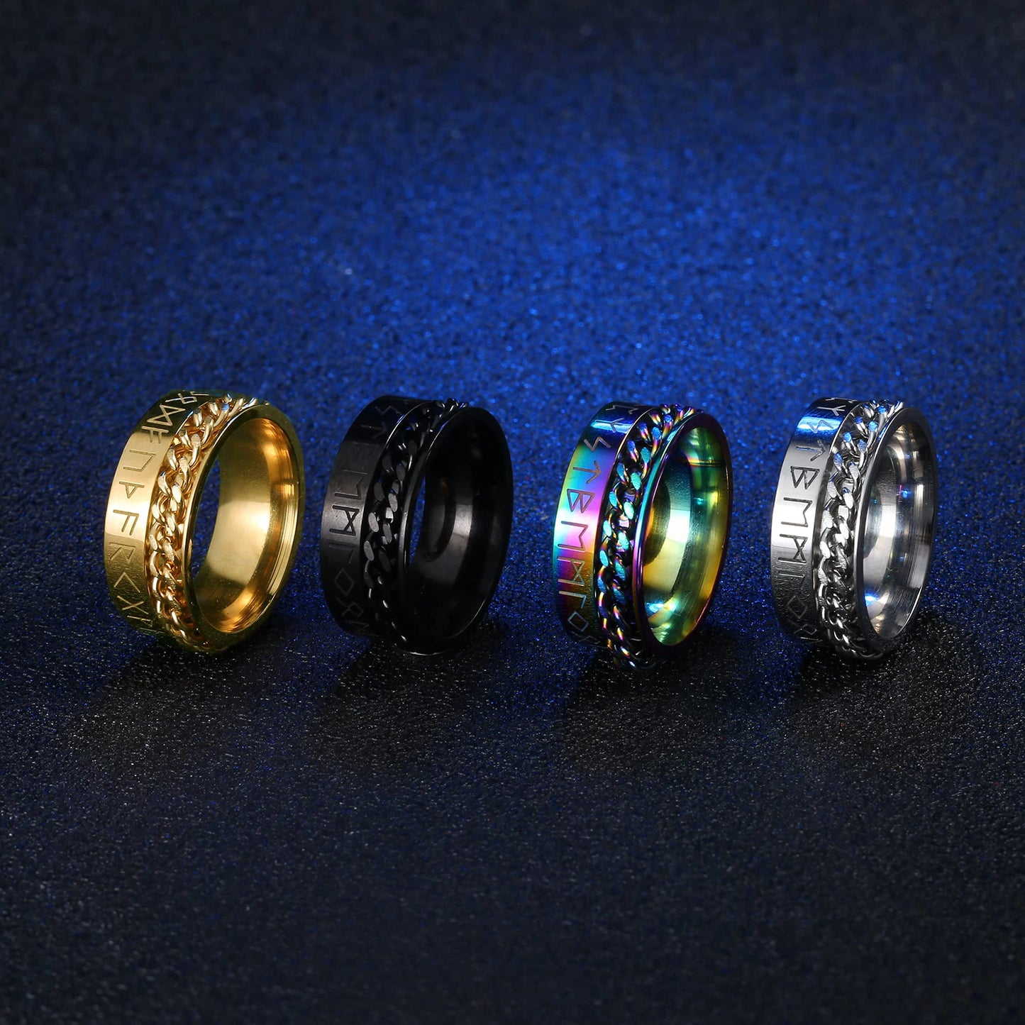 Fashion Anti Stress Anxiety Ring Figet Spinner Rings for Men Women Retro Norse Viking Runes Ring Stainless Steel Rotatable Ring