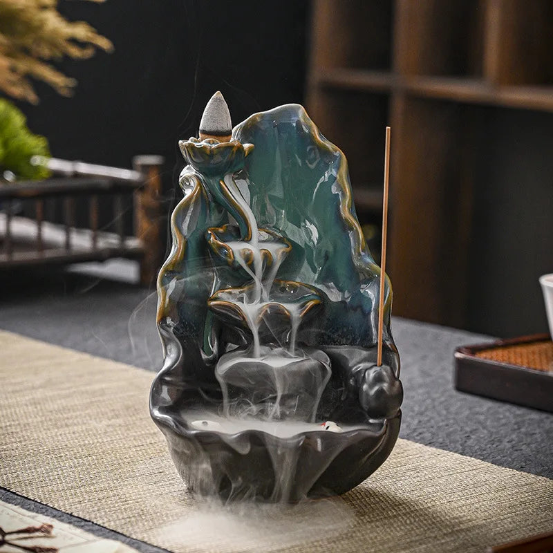 Ceramic Lotus Leaf Lotus Flowback Incense Stove Artistic Conception Fish Pond Double Fish Incense Stove Handicrafts Incense Lotus Leaf Lotus