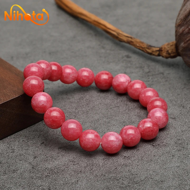 Fashion Red Rhodochros Chalcedony Bracelets Round Stone Beads Handmade Bracelets For Men Women Jewelry Pulsera 4/6/8/10/12mm