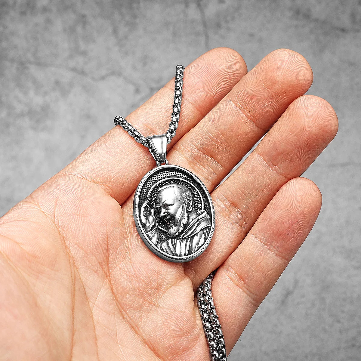 Catholic Padre Pio Powerful Amulet Stainless Steel Men Necklace Pendant Chain Vintage Cool For Women Jewelry Gifts Wholesale