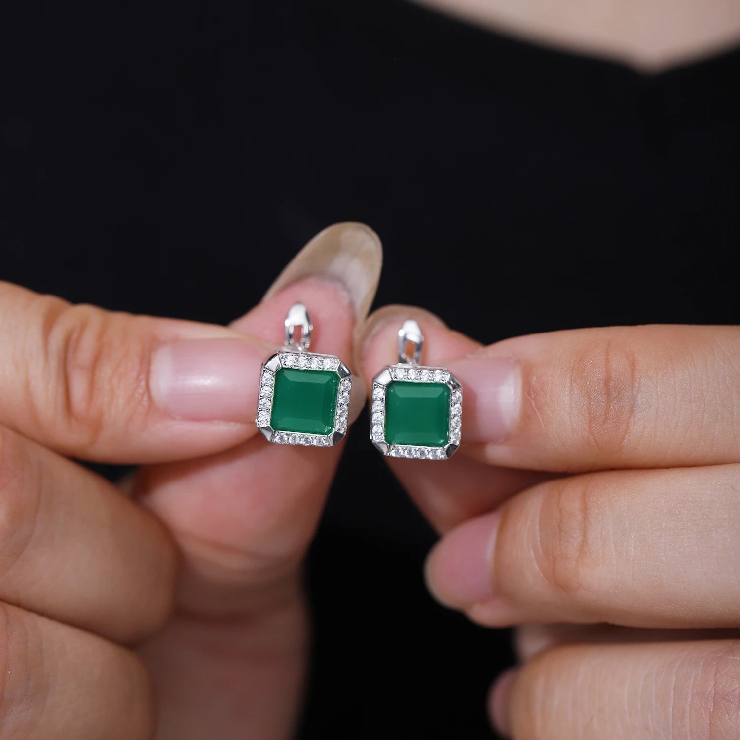 GEM'S BALLET 3.77Ct Natural Green Agate Gemstone Vintage Stud Earrings 925 Sterling Silver Fine Jewelry For Women Drop Shipping