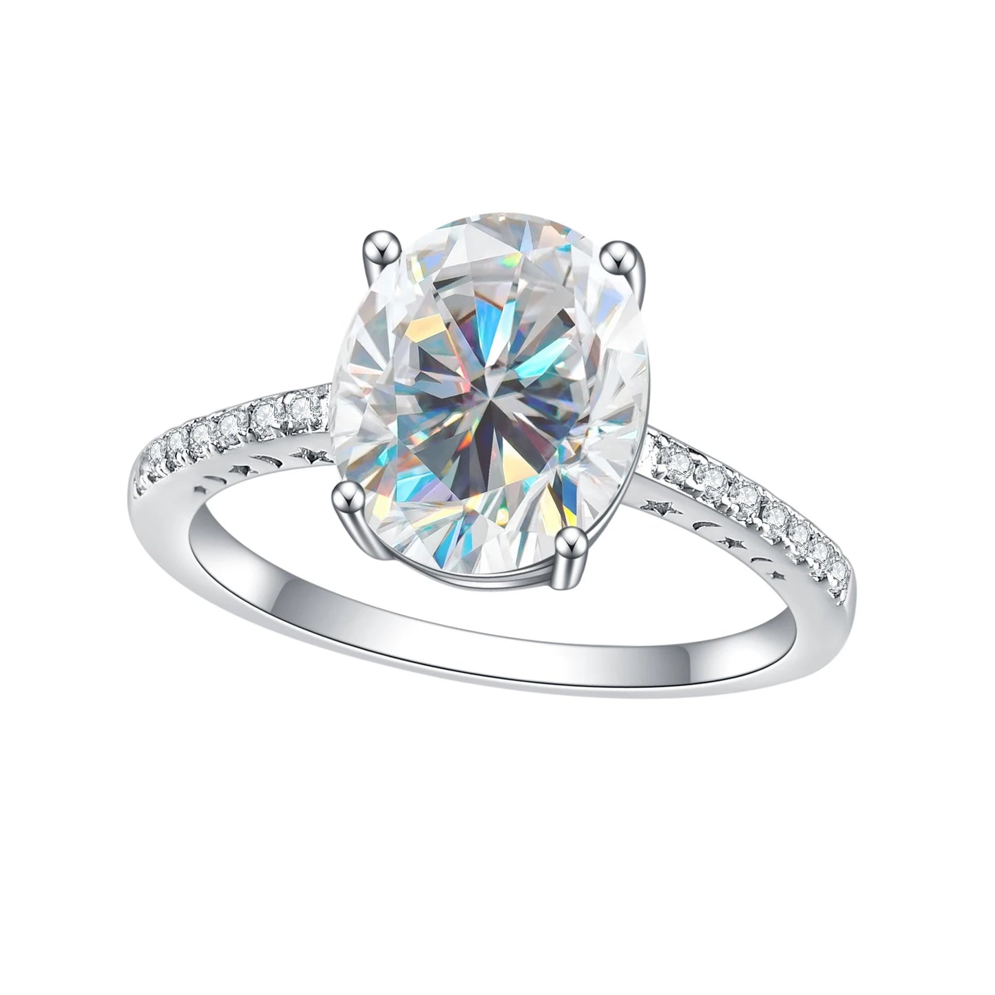 GEM'S BALLET AU750 585 14K 10K 18K Gold 925 Silver Moissanite Ring 3.0CT Oval Cut Halo Pave Set Moissanite Engagement Ring 925 Sterling Silver White Gold