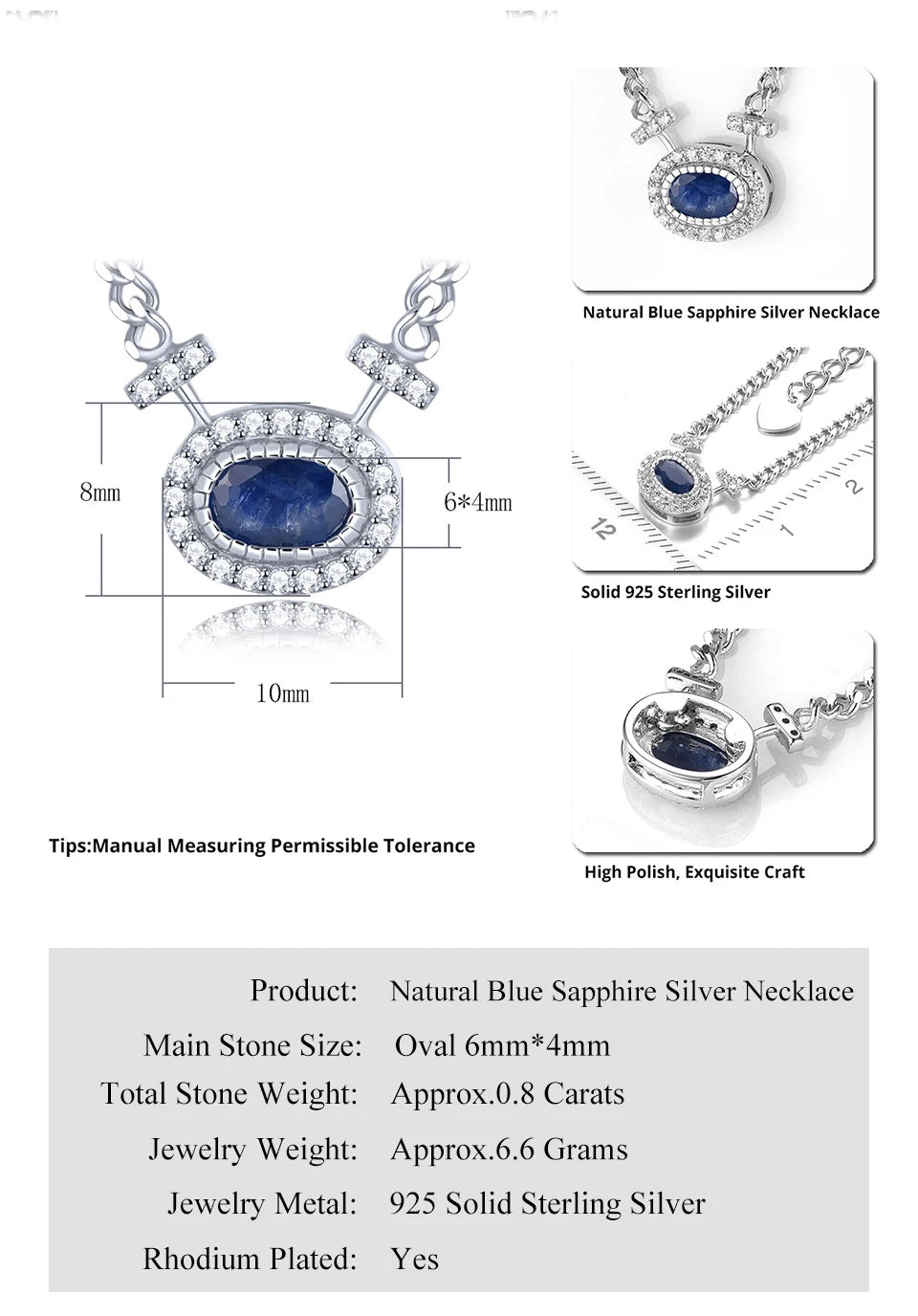 Natural Blue Sapphire Silver Necklace 0.8 Carats Genuine Precious Gemstone S925 Exquisite Romantic Fine Jewelrys Birthday Gifts