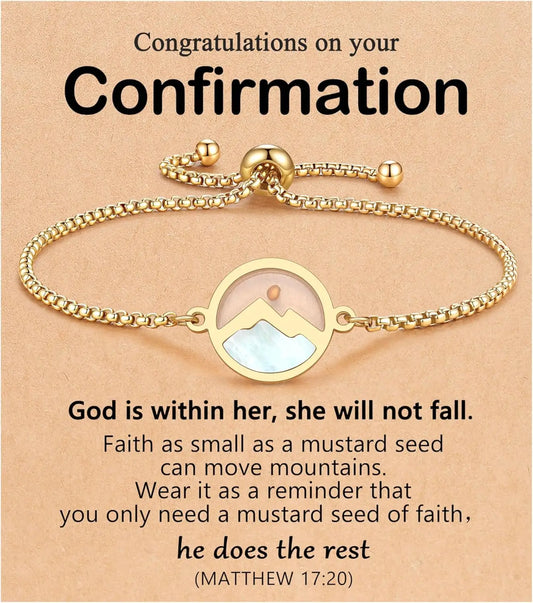 18k Gold Stainless Steel Mustard Seed Bracelets Baptism Confirmation Catholic Christian Easter Gifts for Teen Girl Kids Women