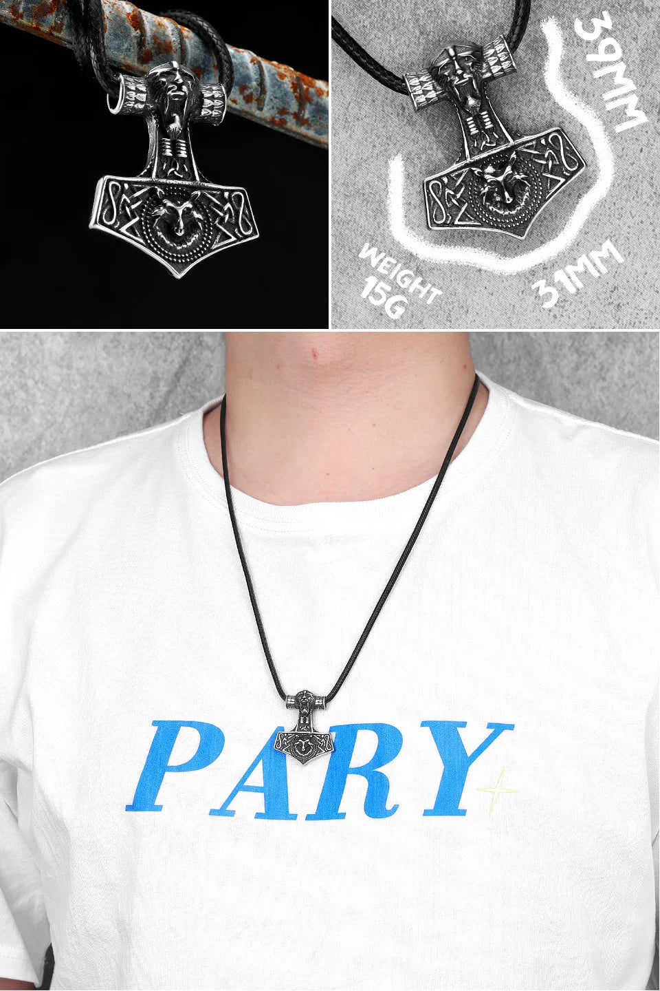 Collar con colgante de acero inoxidable con diseño de armas vikingas para hombre, estilo nórdico, estilo retro rock, punk, rap, para amigos, regalo de joyería masculina.