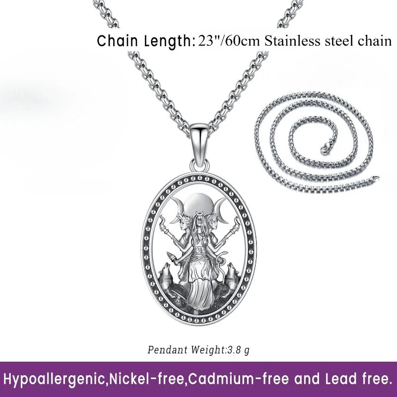 Witchy Necklace Jewelry for Women Girls Triple Moon Goddess Hecate Pendant with STAINLESS STEEL Necklaces Chain Gifts for Her