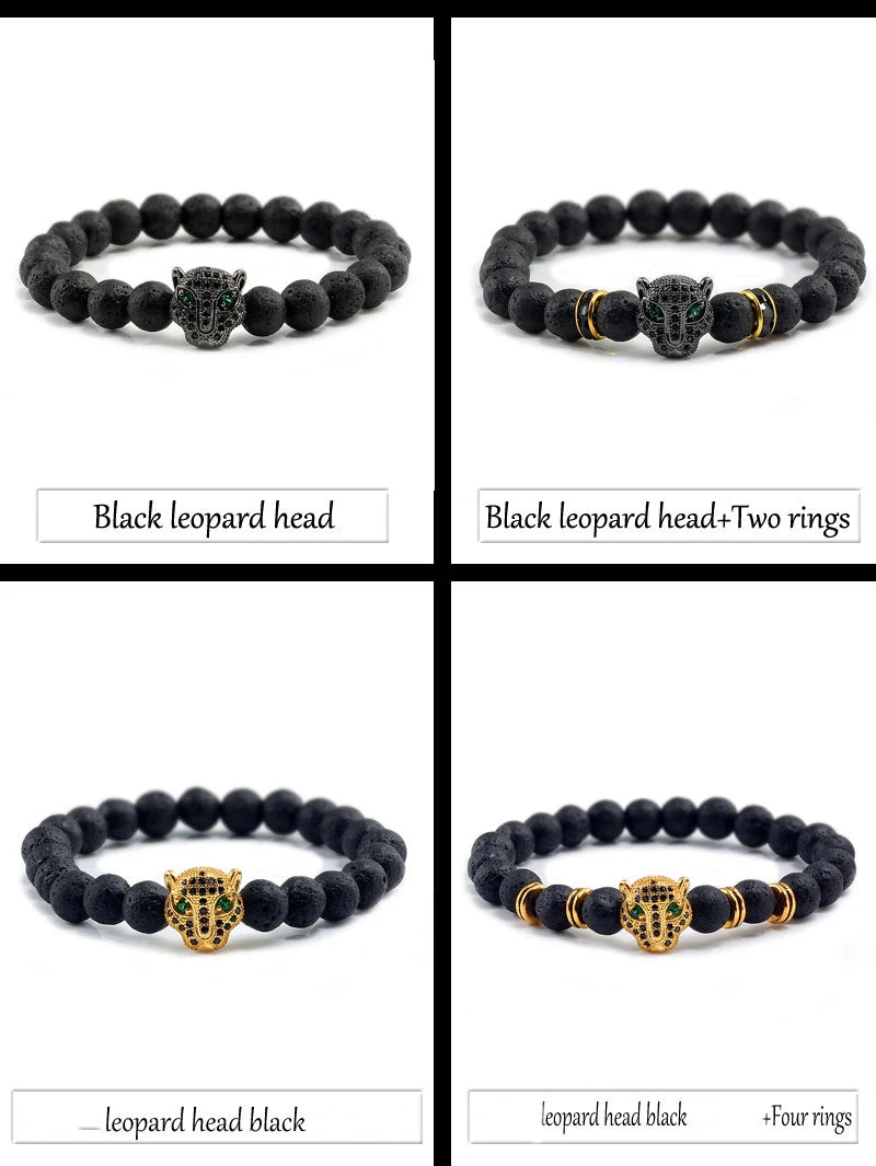 12 Style Bracelet Men Black Lava Healing Balance Beads Reiki Buddha Prayer Natural Stone Yoga Bracelet For Women Leopard Head